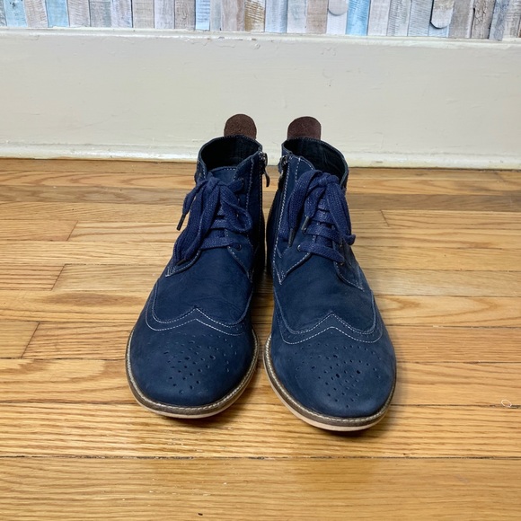 Bugatchi 10 Blue Leather Alta Oxford Chukka Boots - Picture 6 of 8